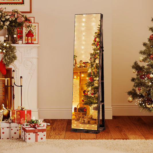 Jewelry armoire in a festive room with a Christmas tree and presents