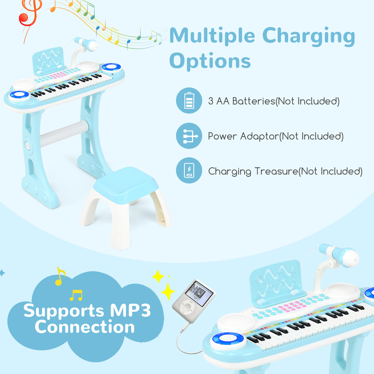 37 Keys Electronic Kids Piano Toy in Blue