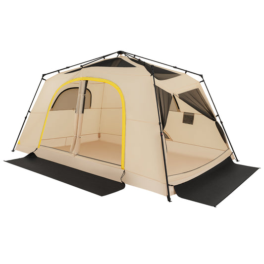The spacious cabin camping tent shown from a side angle with the rainfly attached