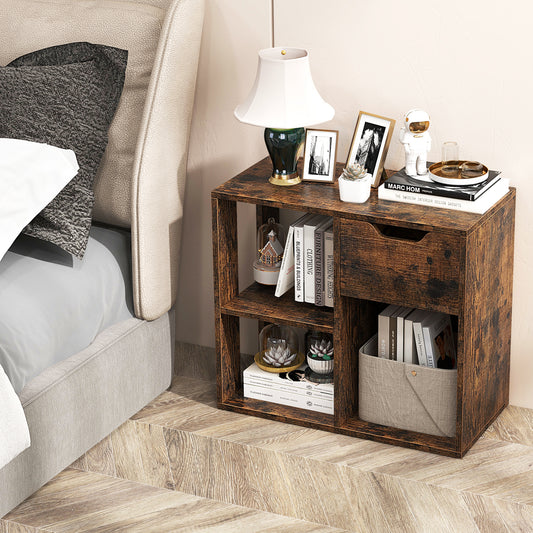 3-Cube Wooden Storage Shelf with Drawer-Rustic Brown