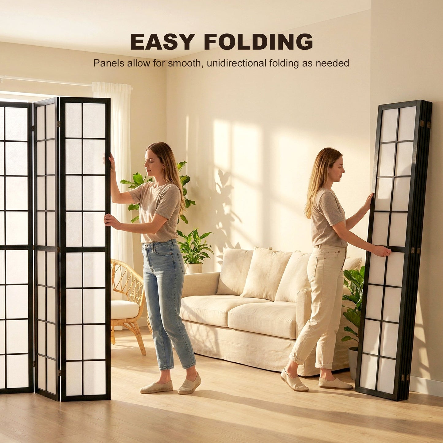 HOMCOM 4 Panel Folding Room Divider, Freestanding Room Separator, Indoor Privacy Screen for Living Room, Bedroom, Black