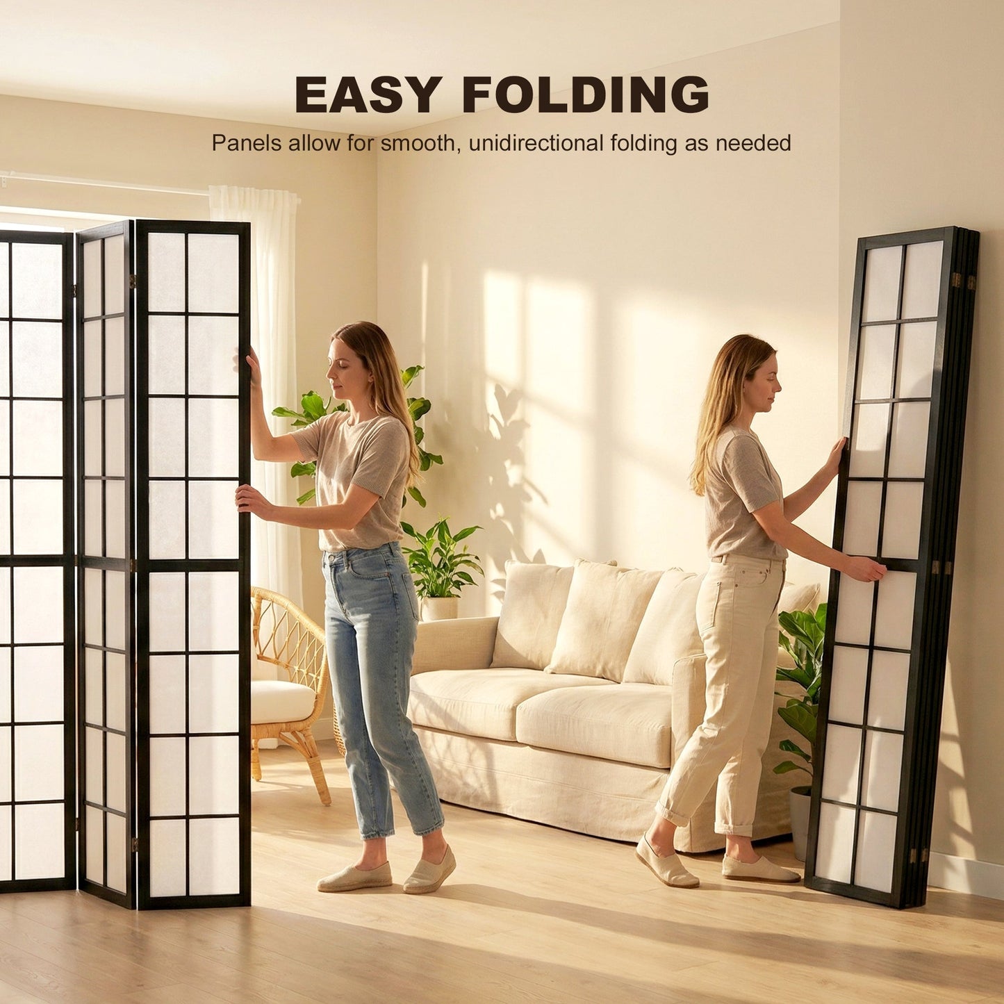 HOMCOM 4 Panel Folding Room Divider, Freestanding Room Separator, Indoor Privacy Screen for Living Room, Bedroom, Black