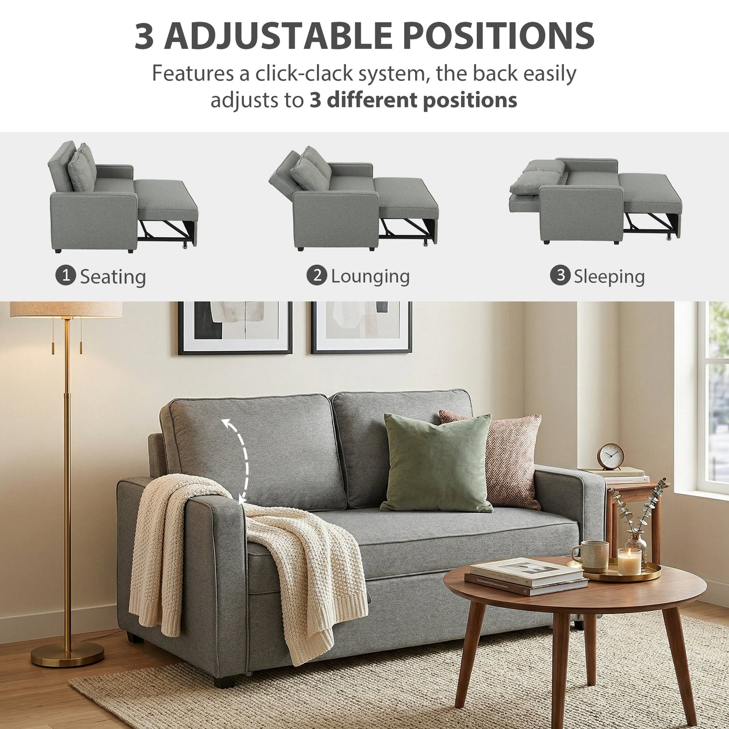 HOMCOM Double Sofa Bed in Grey