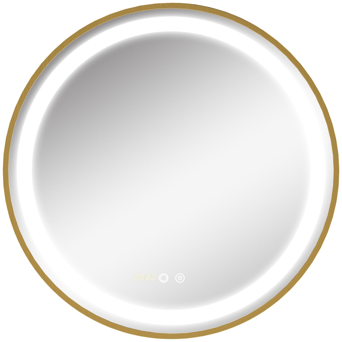 kleankin Round LED Bathroom Mirror, Dimmable Lighted Wall Mount Mirror with 3 Colours, Time Display, Memory Function, Hardwired