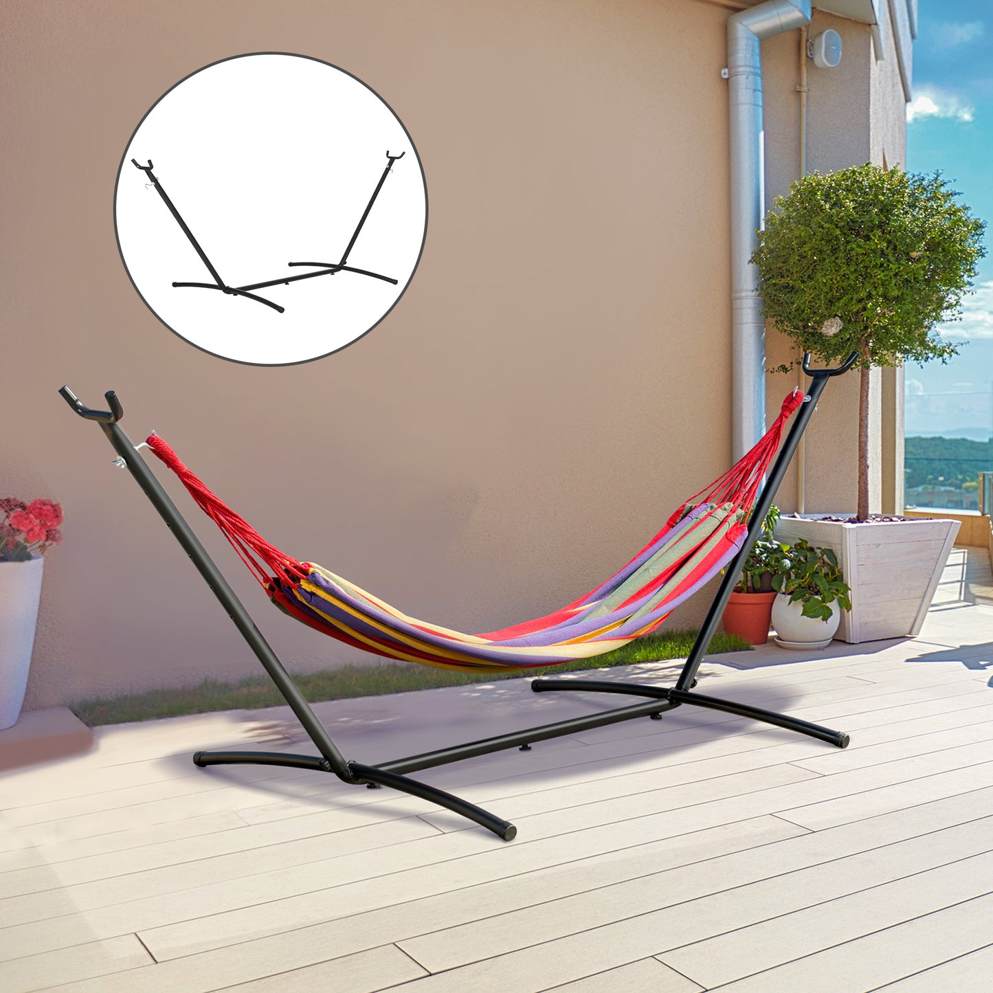 Outsunny 2.86m Universal Hammock Stand Metal Frame Garden Camping Picnic Outdoor Patio Replacement – Stand Only