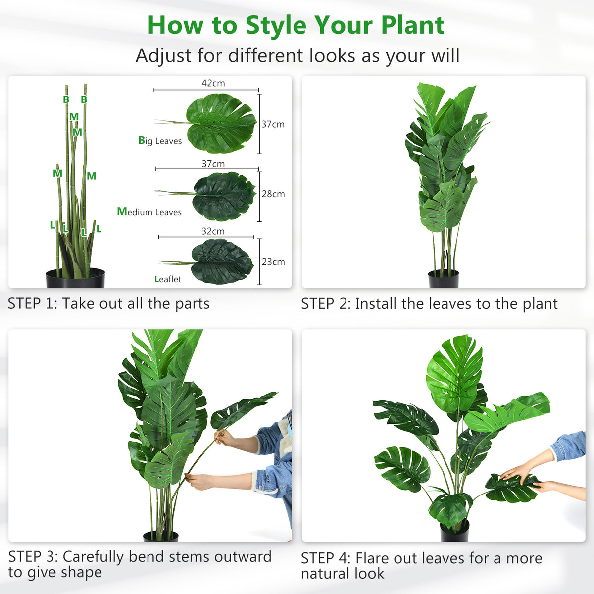 4 FT Artificial Monstera Plant with 10 Leaves in Pot for Indoor Outdoor Decor