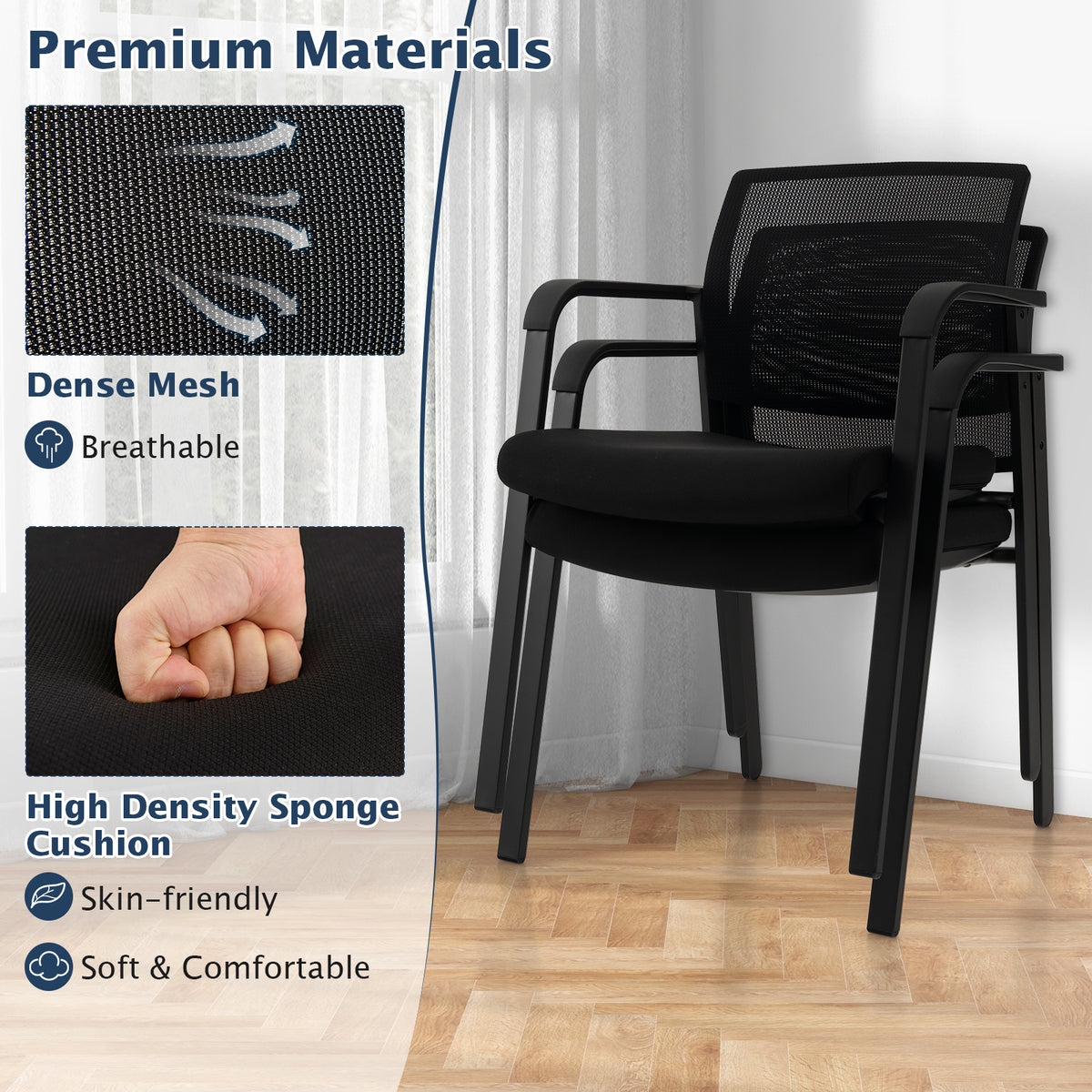 4-Pack Office Conference Chair Set Mesh Guest Reception Stack Chairs