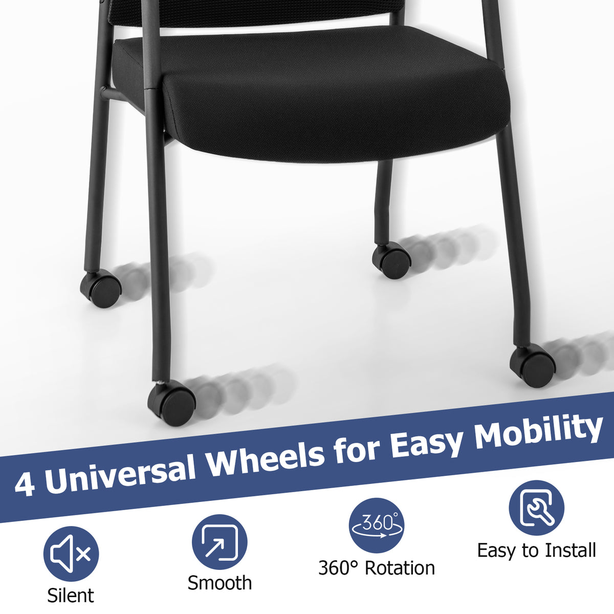 4 Pieces Office Guest Chairs on Wheels-Black