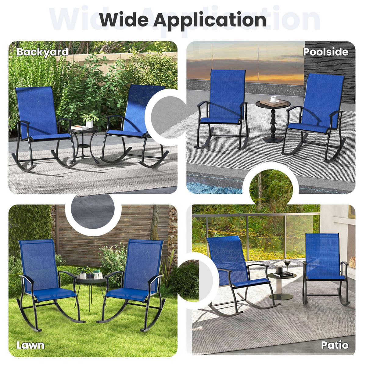 4 Pieces Outdoor Rocking Chairs with Breathable Backrest-Navy