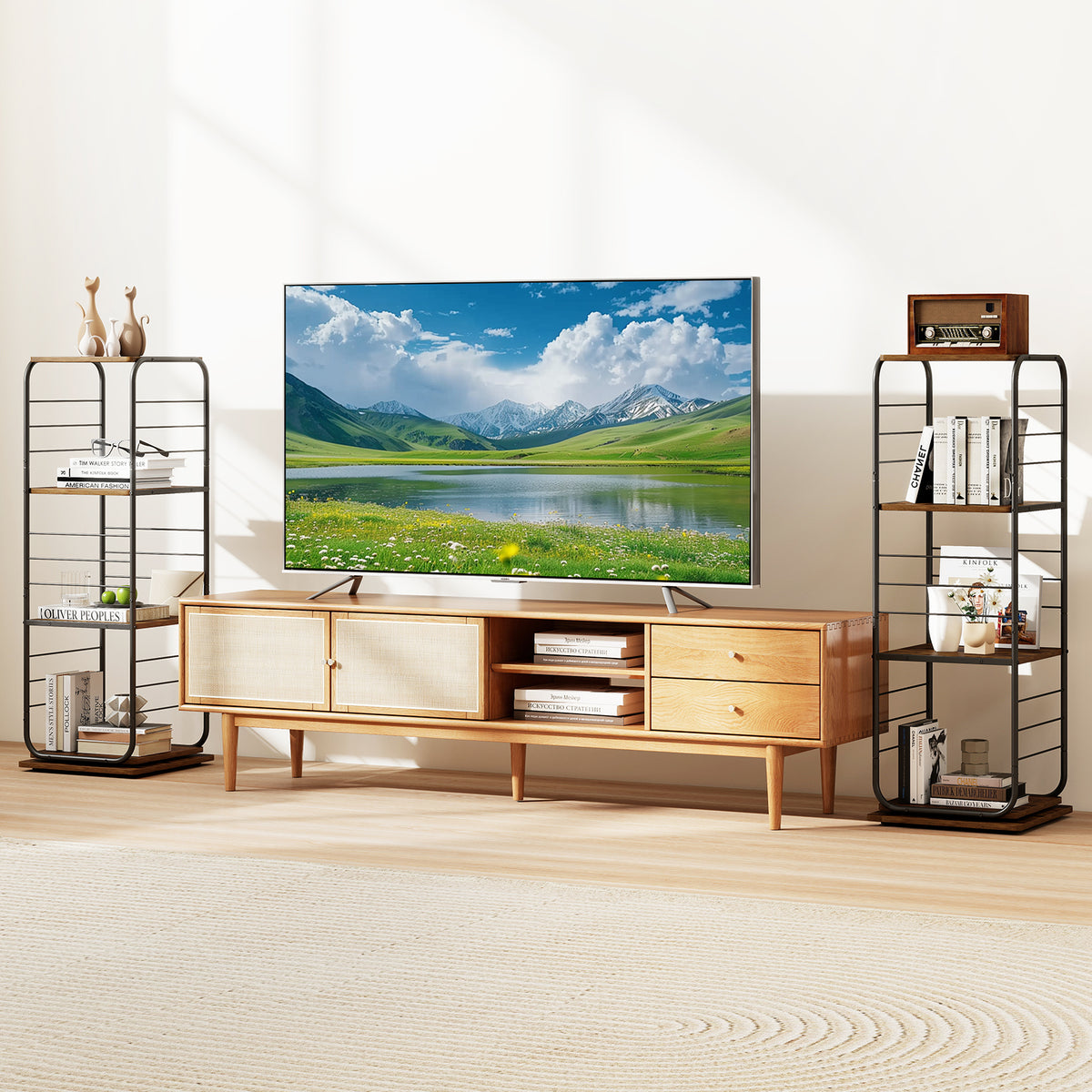 4-Tier Rotating Bookshelf 360° Spinning Bookcase Tower-Rustic Brown
