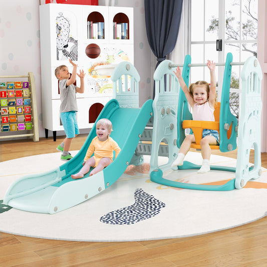 The kids slides set in a playroom with children playing on the swing and slide