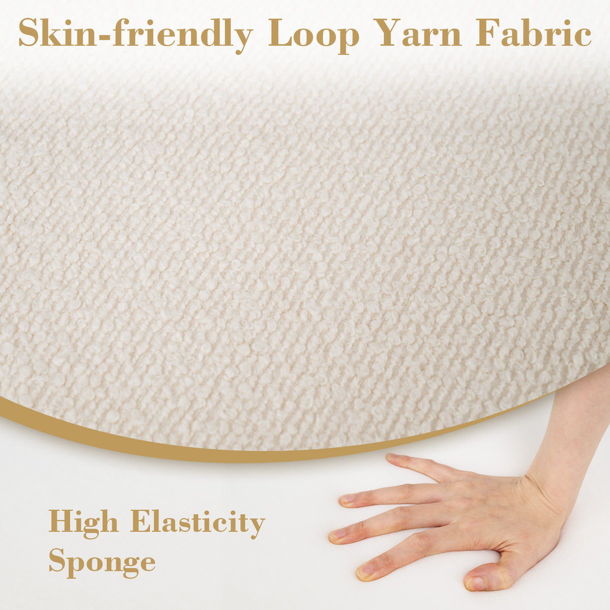 45 cm x 35 cm Round Pouf Ottoman with Loop Yarn Fabric and Machine-washable Cover-White
