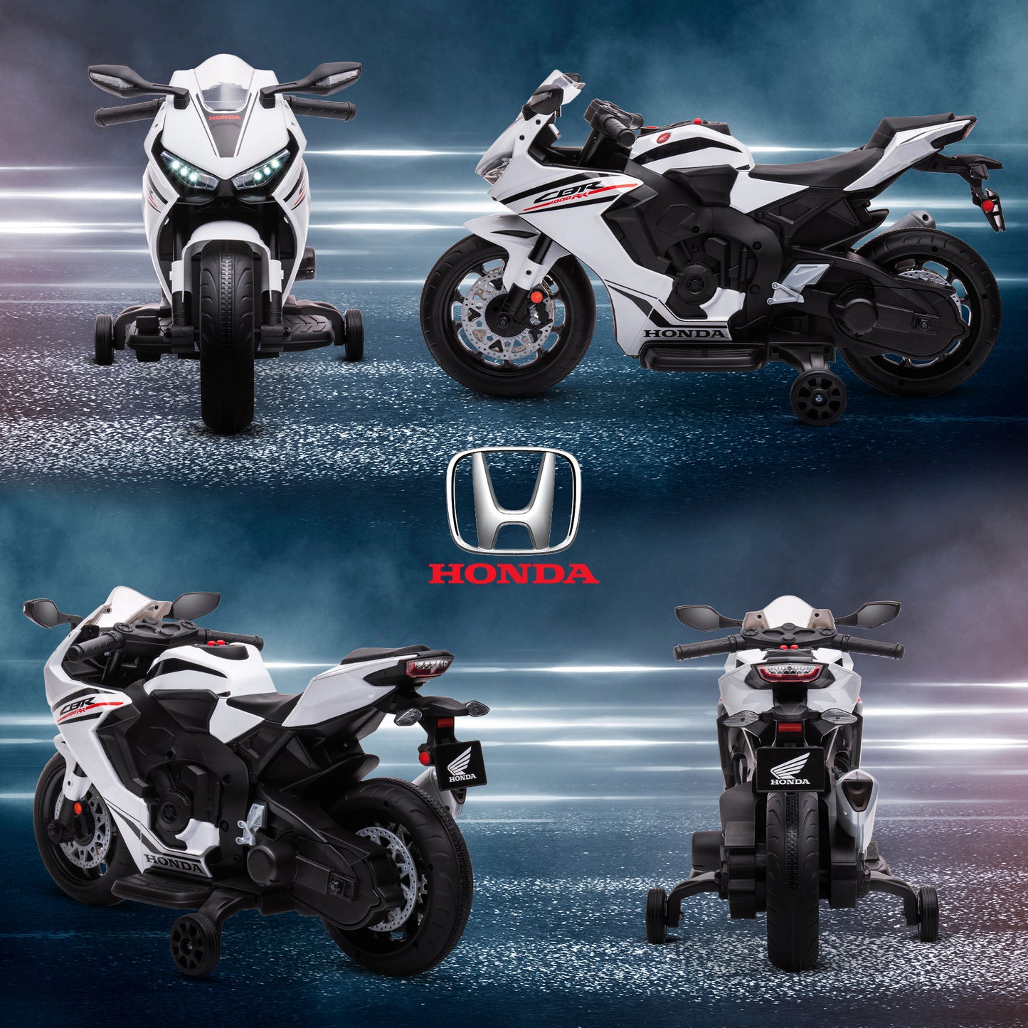 HOMCOM 6V Honda Licensed Kids Motorcycle w/ Music, Training Wheels - White