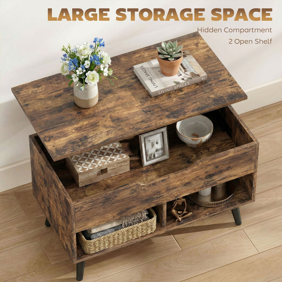 HOMCOM Lift Top Coffee Table in Rustic Brown
