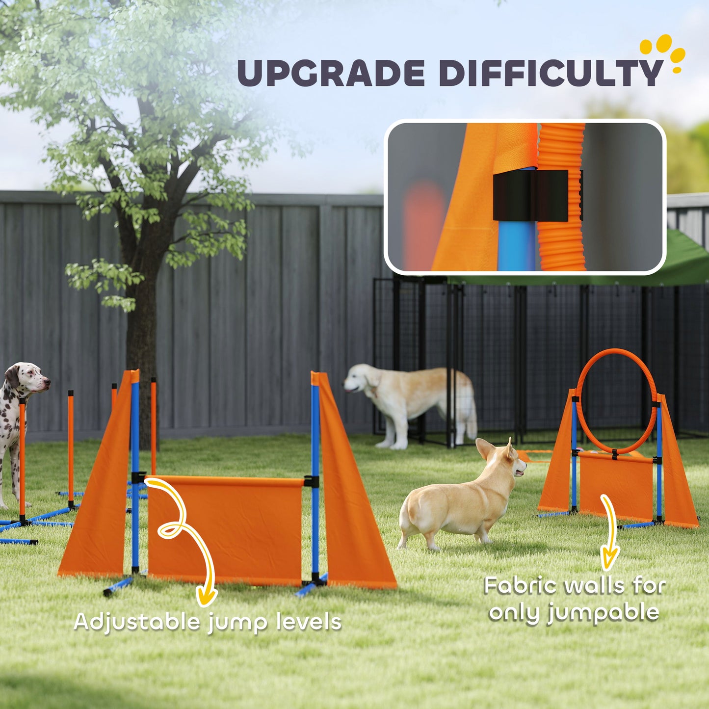 PawHut 7-Piece Dog Agility Equipment Set with Weave Poles, Jump Ring and Hurdle, Pause Box and Carry Bag, Orange