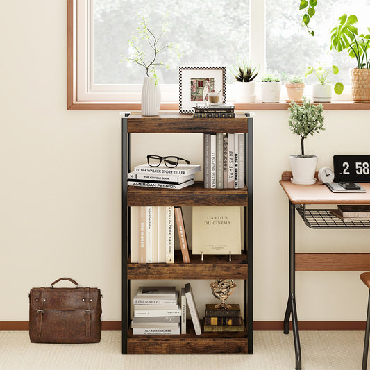 4 Tier Wooden Bookcase Bookshelf with Dual Anti-Tipping Kits-Rustic Brown