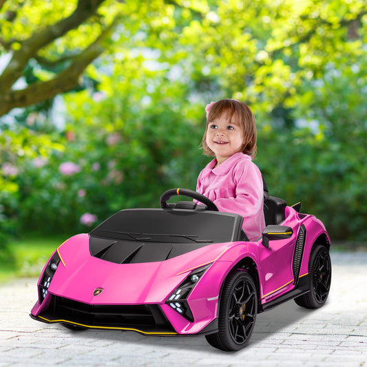 AIYAPLAY 12V Lamborghini Autentica Licensed Kids Electric Car in Pink