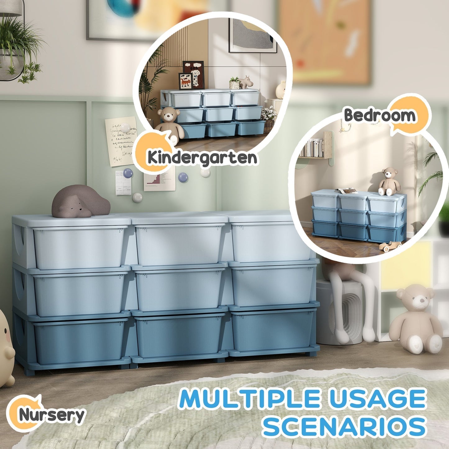 HOMCOM Kids Storage Unit, with Nine Drawers - Blue