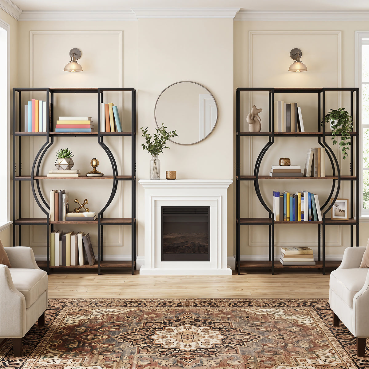 5-Tier Industrial Geometric Display Shelf with Open Shelves-Rustic Brown