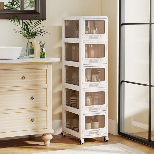 The storage chest placed in a bathroom next to a wooden vanity unit and glass shower screen