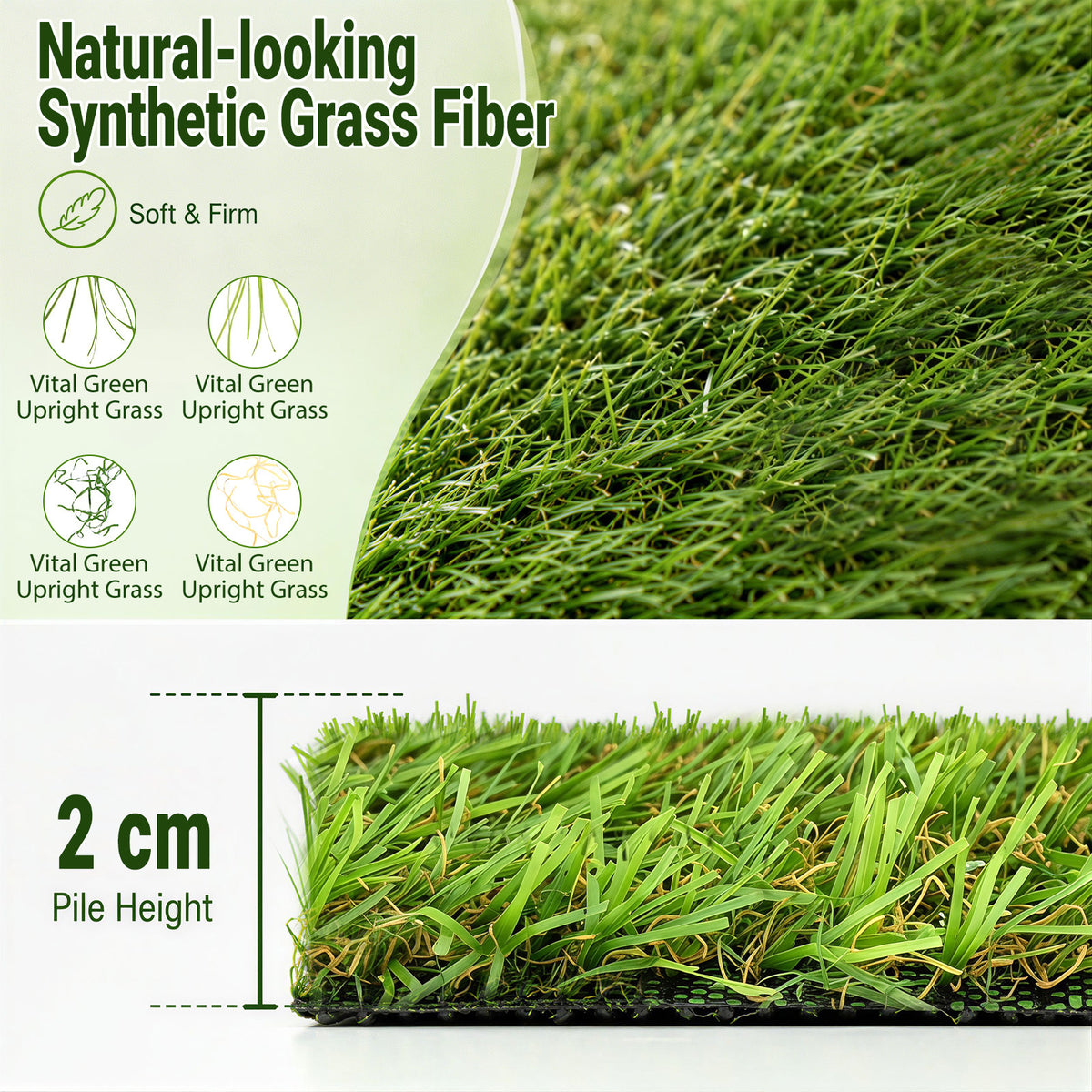 5 x 1M Artificial Grass Rug with 20 mm Pile Height and Drainage Holes