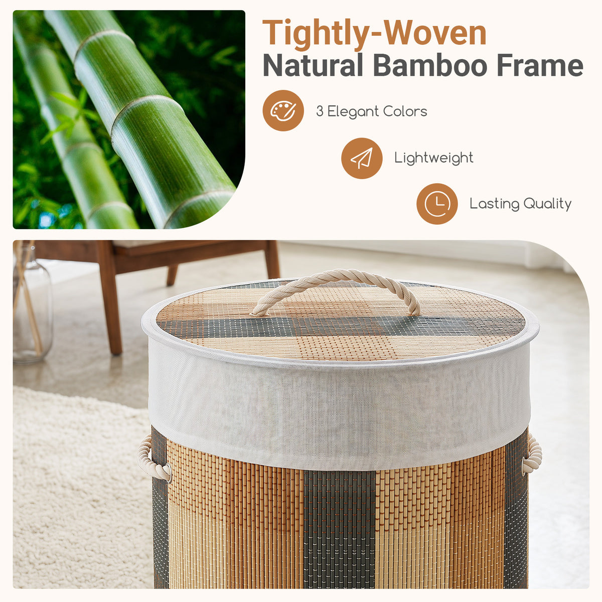 50 L 3-handle Laundry Hamper with Removable and Machine-Washable Liner for Blankets-Multicolor