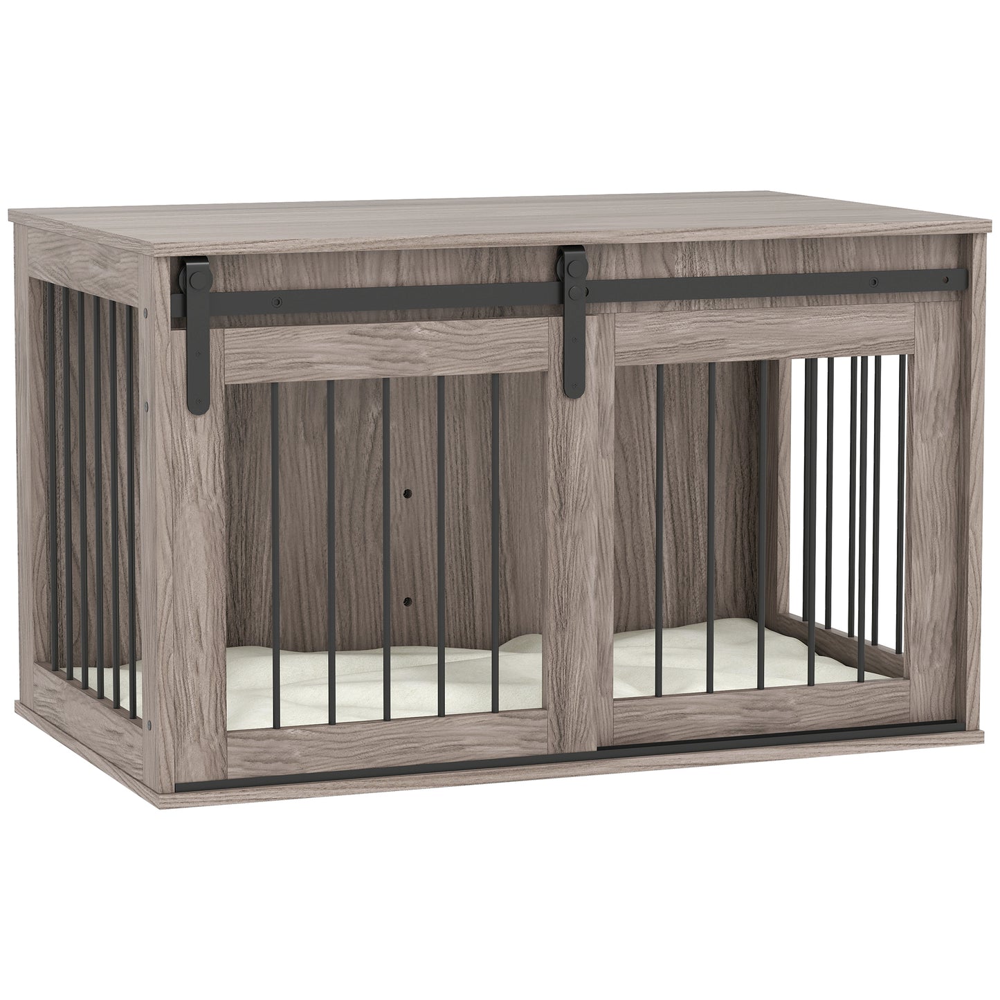 PawHut 98cm Dog Crate Furniture with Removable Cushion for Large Dogs - Brown