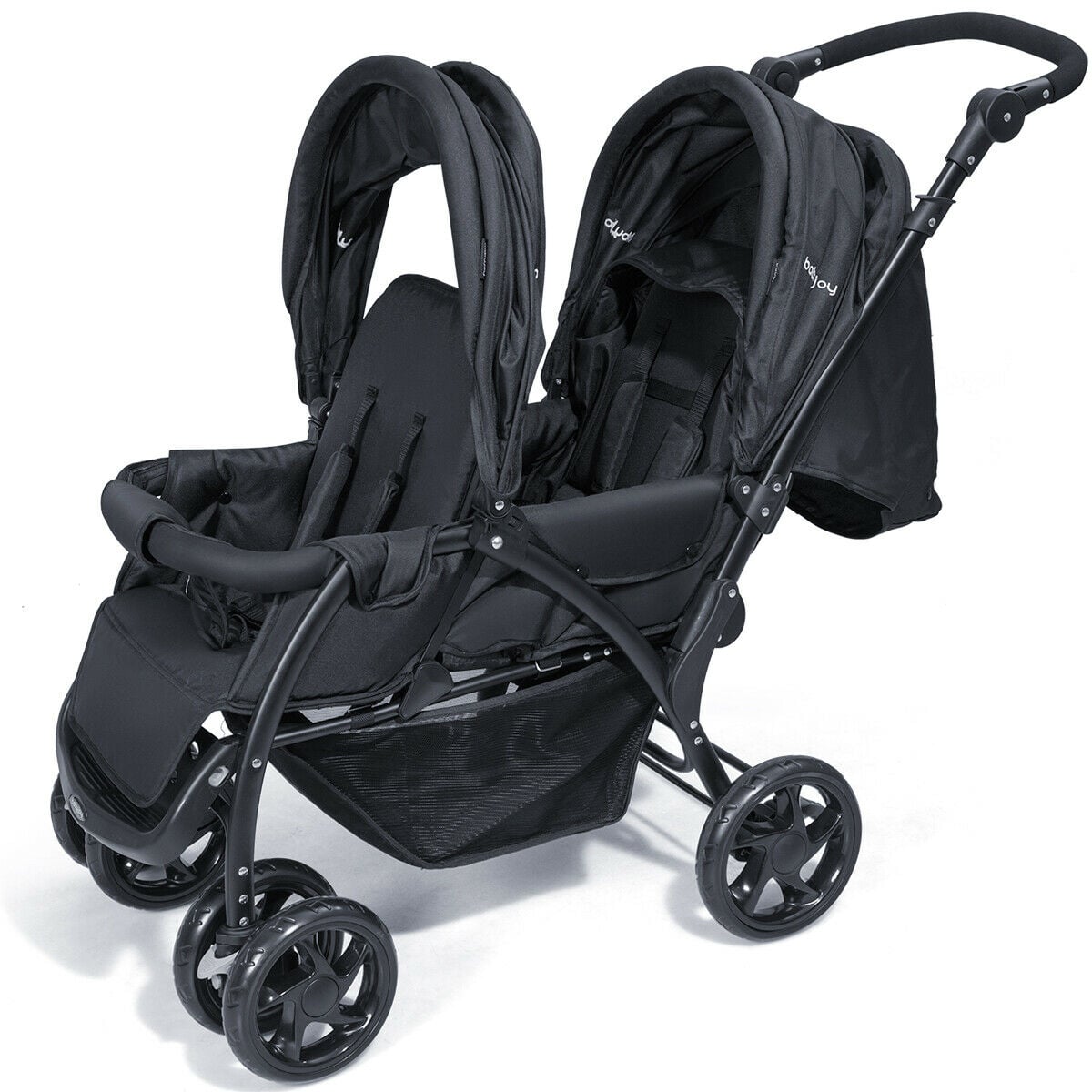 Double Pushchair with Adjustable Backrest and Sunshade-Black