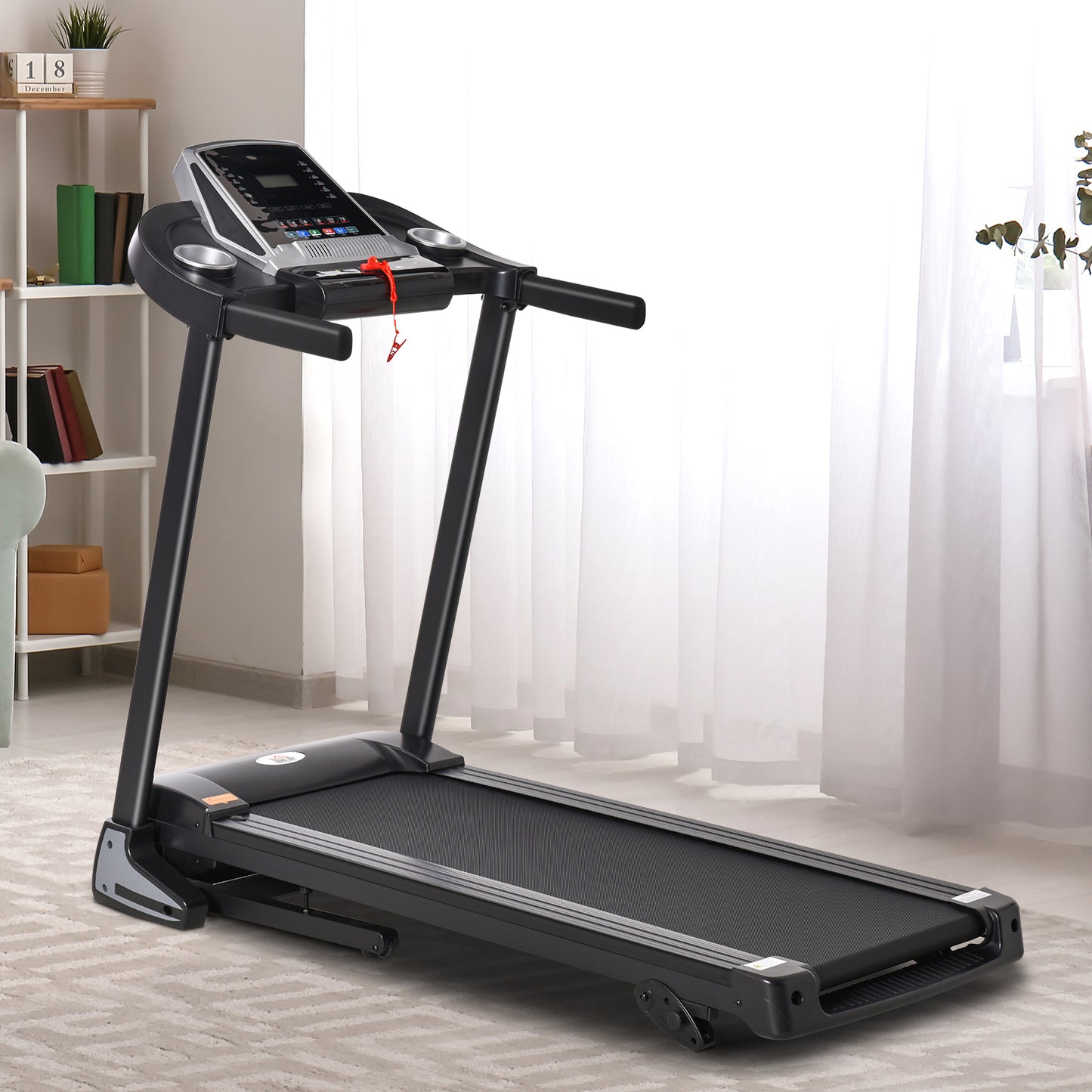 HOMCOM Folding Treadmill, 2.0HP Incline Treadmill Running Machine, 12.8 km/h, with LED Display, Manual Incline, 12 Preset Programs, Drink & Phone Holder for Home Gym Fitness