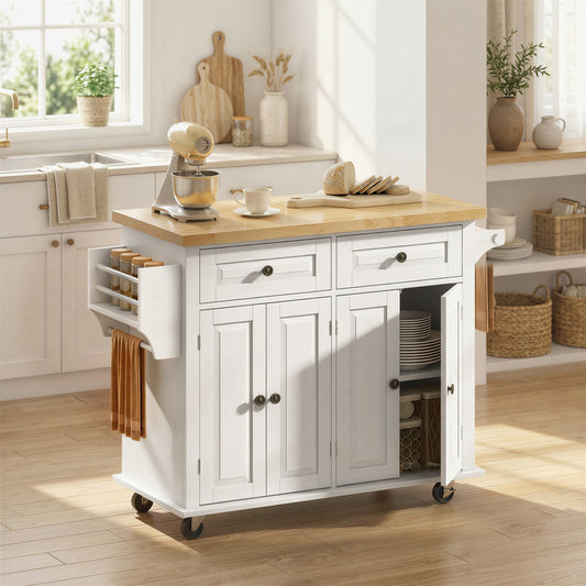 HOMCOM Kitchen Island on Wheels in Cream White