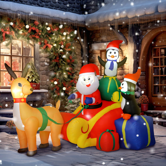 Outsunny 6ft Inflatable Santa Sleigh Decoration in Multi-coloured