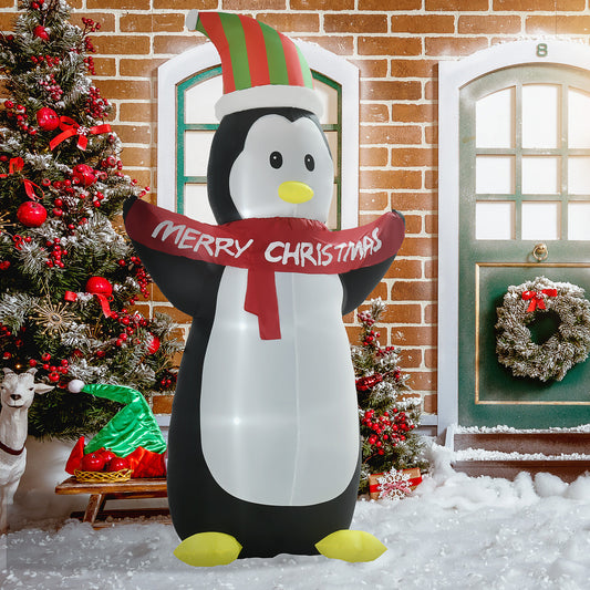 HOMCOM 8ft Inflatable Penguin & Christmas Banner Decoration in Multi Colour