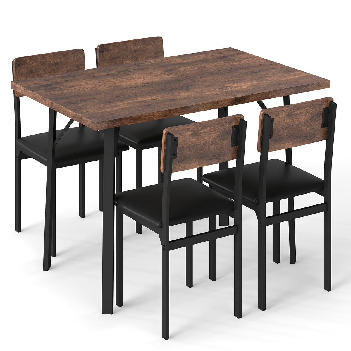 5-Piece Dining Table Set for 4 People with Metal Leg for Small Room-Brown