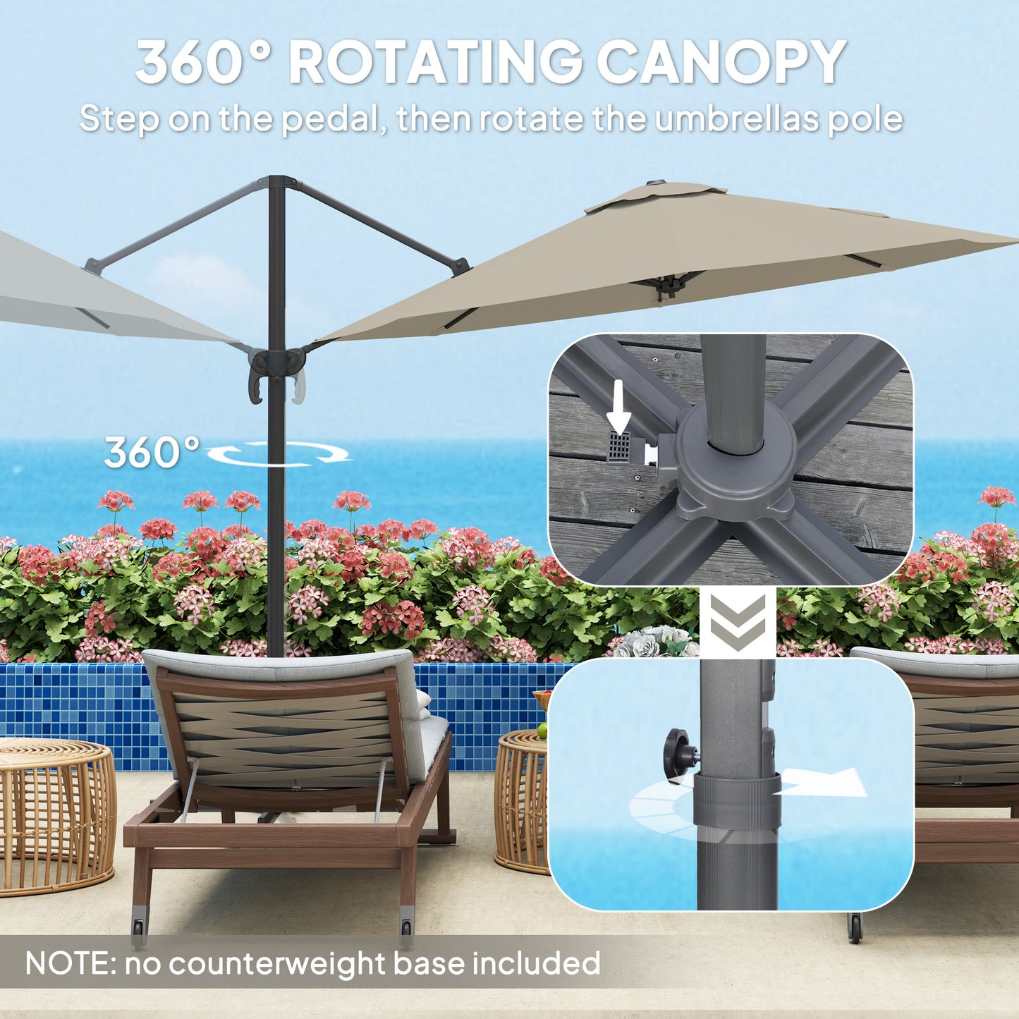Outsunny 3 m Five-Angle Cantilever Parasol - Light Grey