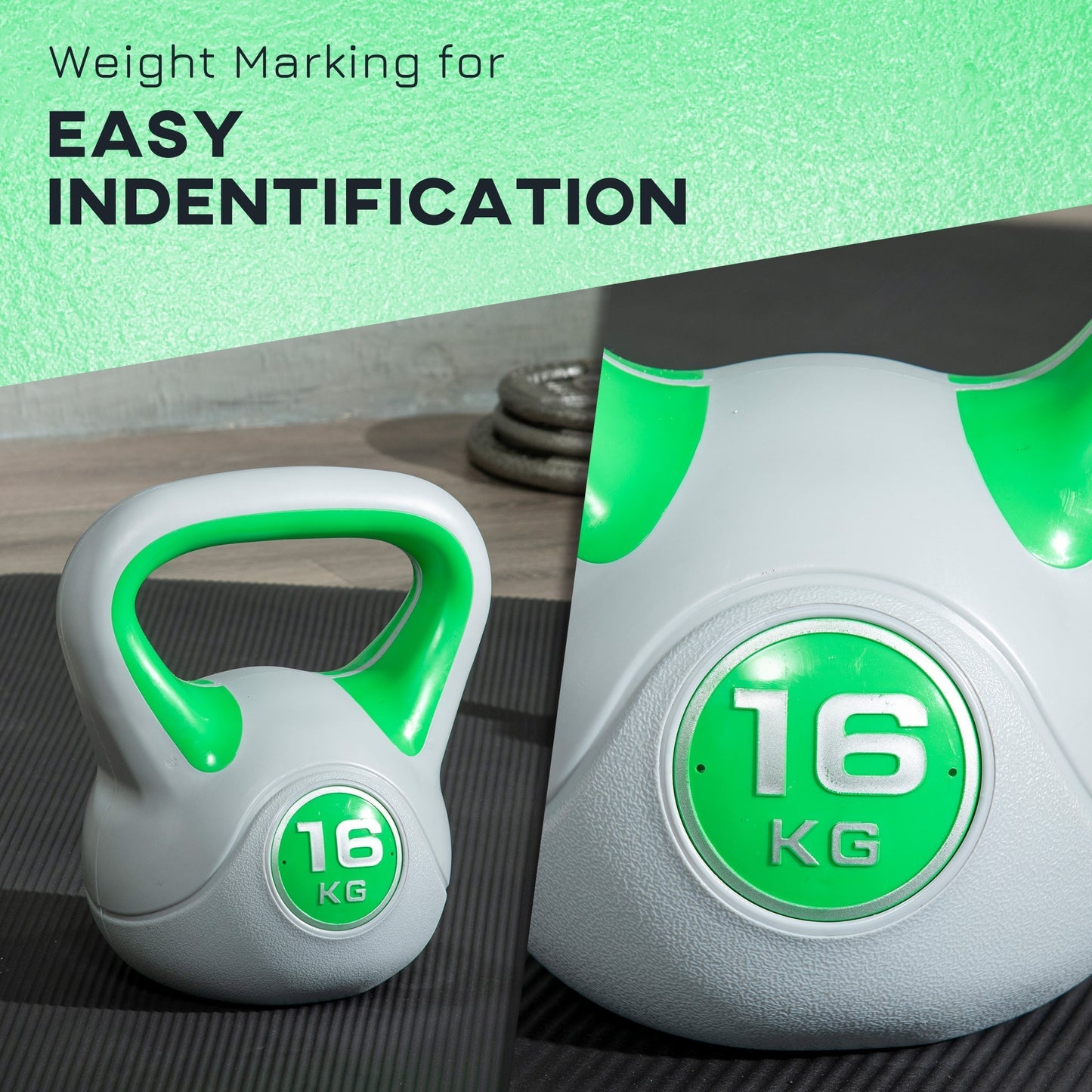 SPORTNOW Kettlebell، أثقال 16 كجم بذراع لرفع الأثقال وتدريبات القوة في المنزل، أخضر ورمادي