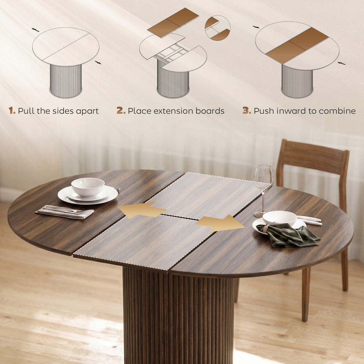 HOMCOM Extendable Round Dining Table in Dark Walnut