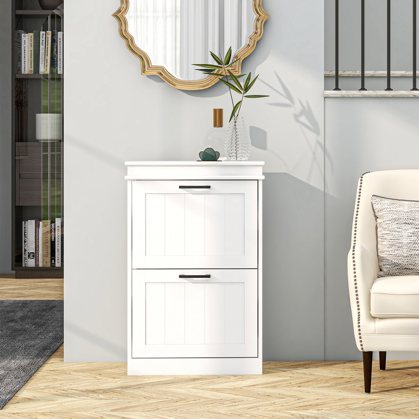 HOMCOM Two-Drawer Minimalistic Shoe Storage Cabinet, for 10 Shoes, White