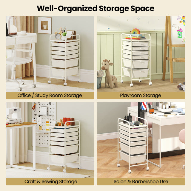 6 Drawers Storage Trolley with 4 Wheels for Makeup Beauty Salon-White