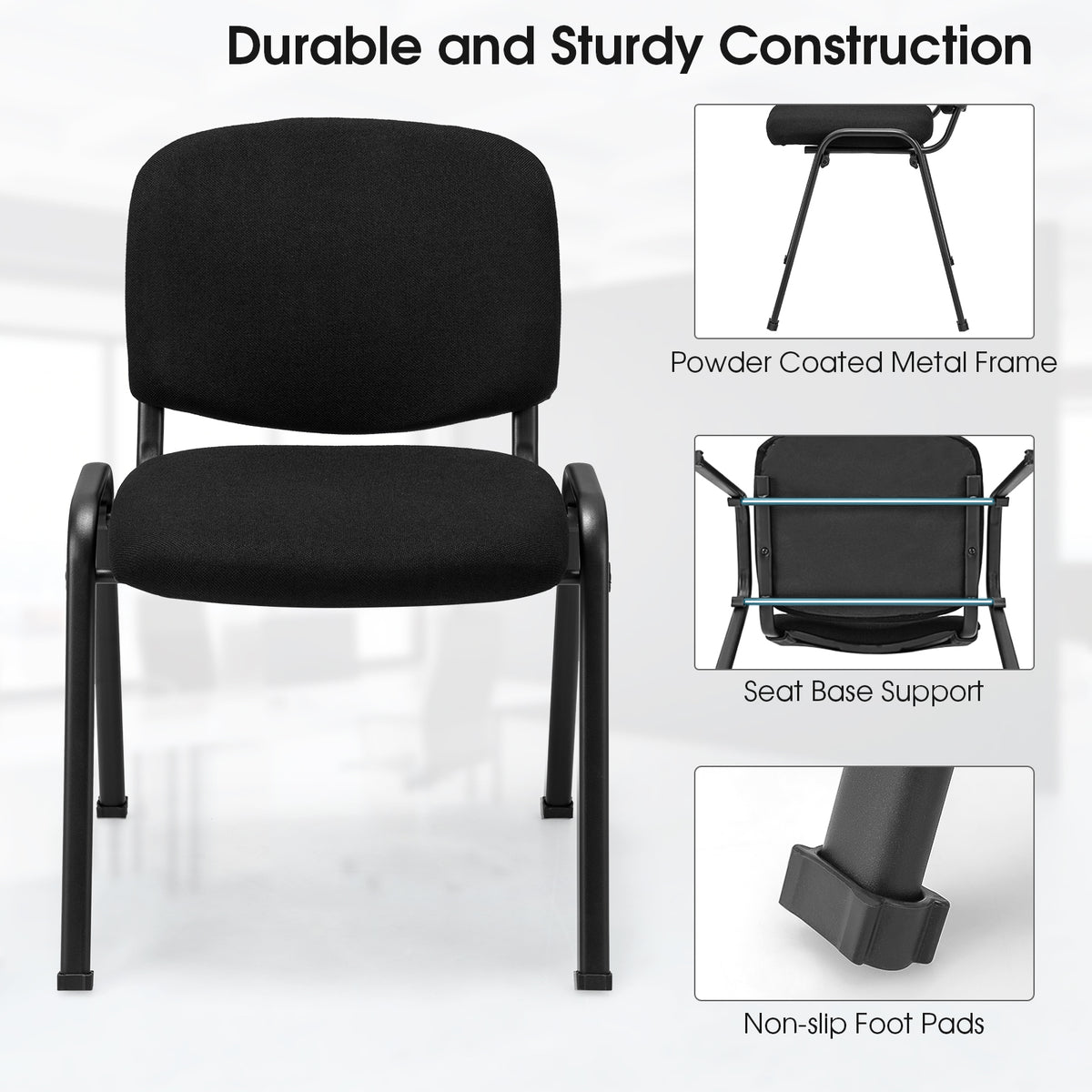 6-Pack Conference Chair Set with Metal Frame and Padded Cushion-Black