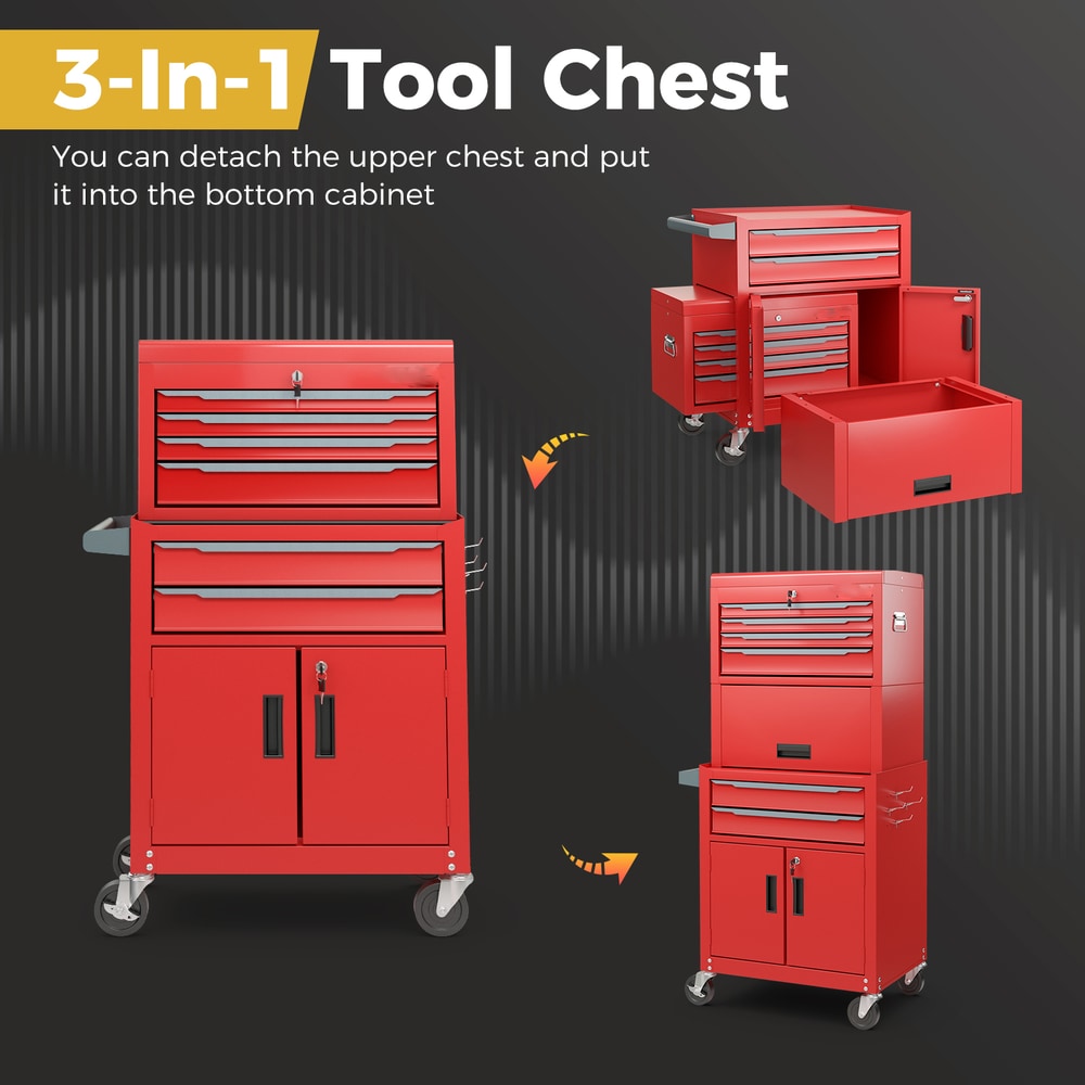 The three-in-one tool chest showing how the top section can be detached and stored