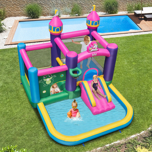 6-in-1 Large Blow up Bouncer Castle with Slide 680W Blower for Kids 3-12