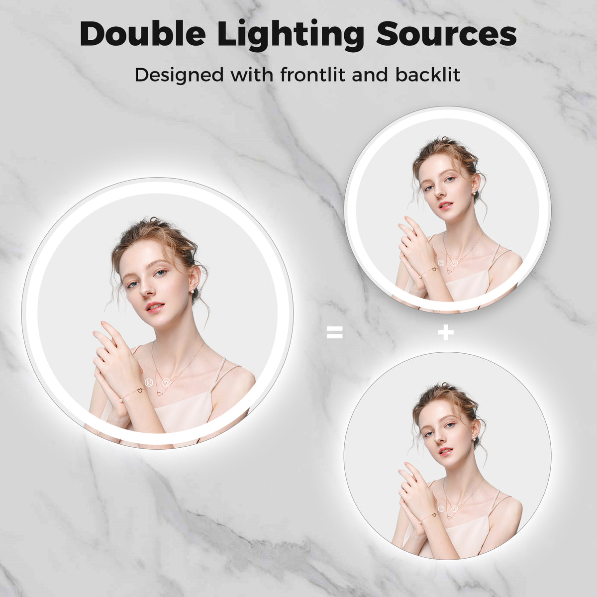 60 CM Round Wall Mounted LED Lighted Mirror with Adjustable Brightness