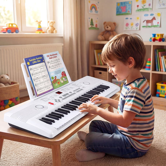 61 Key Keyboard Piano with Music Stand for Beginners-White