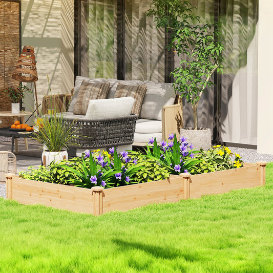 Outsunny Raised Garden Bed, Wooden Planter Box with Divider and Open Bottom for Flowers, Herbs, Vegetables, DIY Painting
