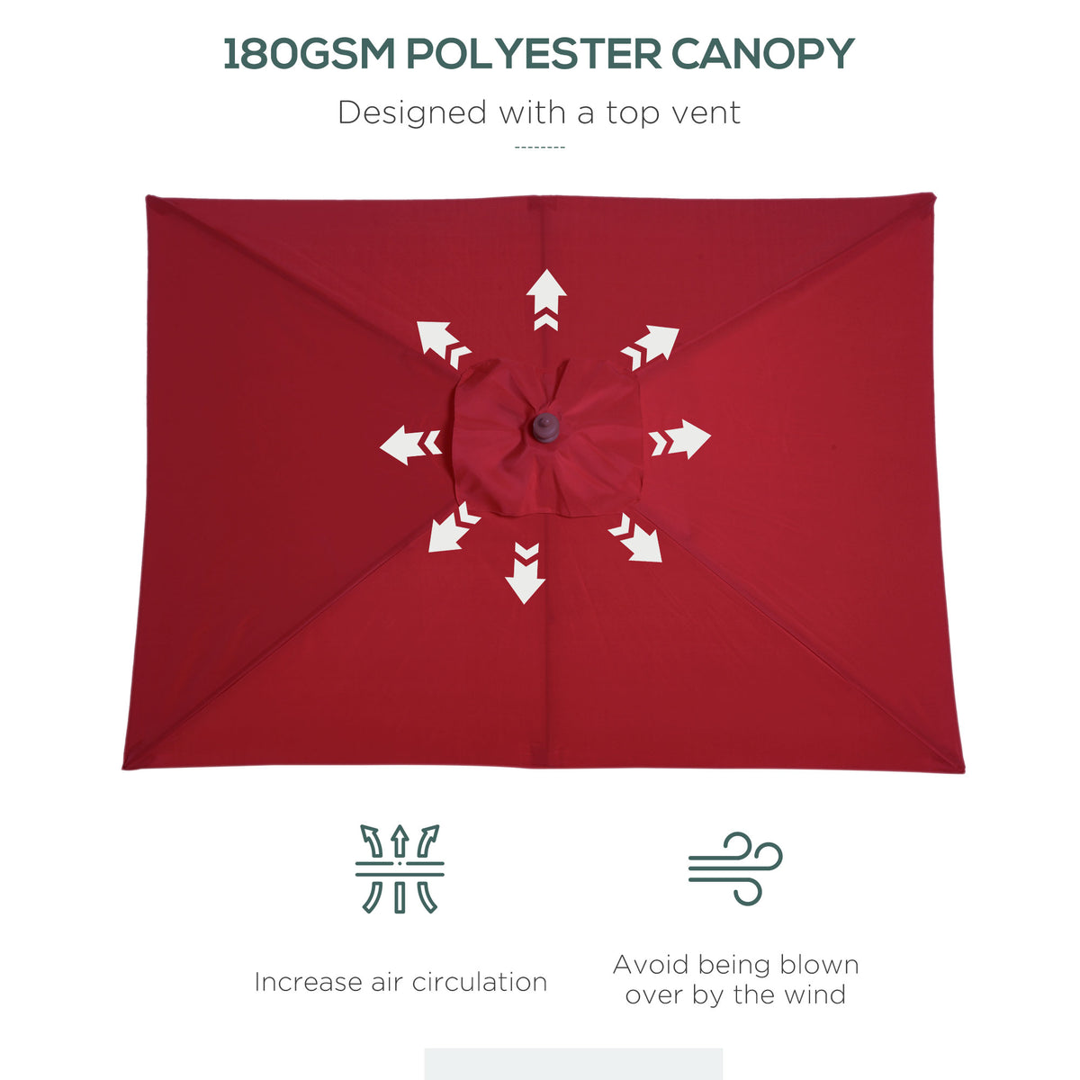 Outsunny Garden Parasol Umbrella with Tilting Sunshade Canopy in Wine Red