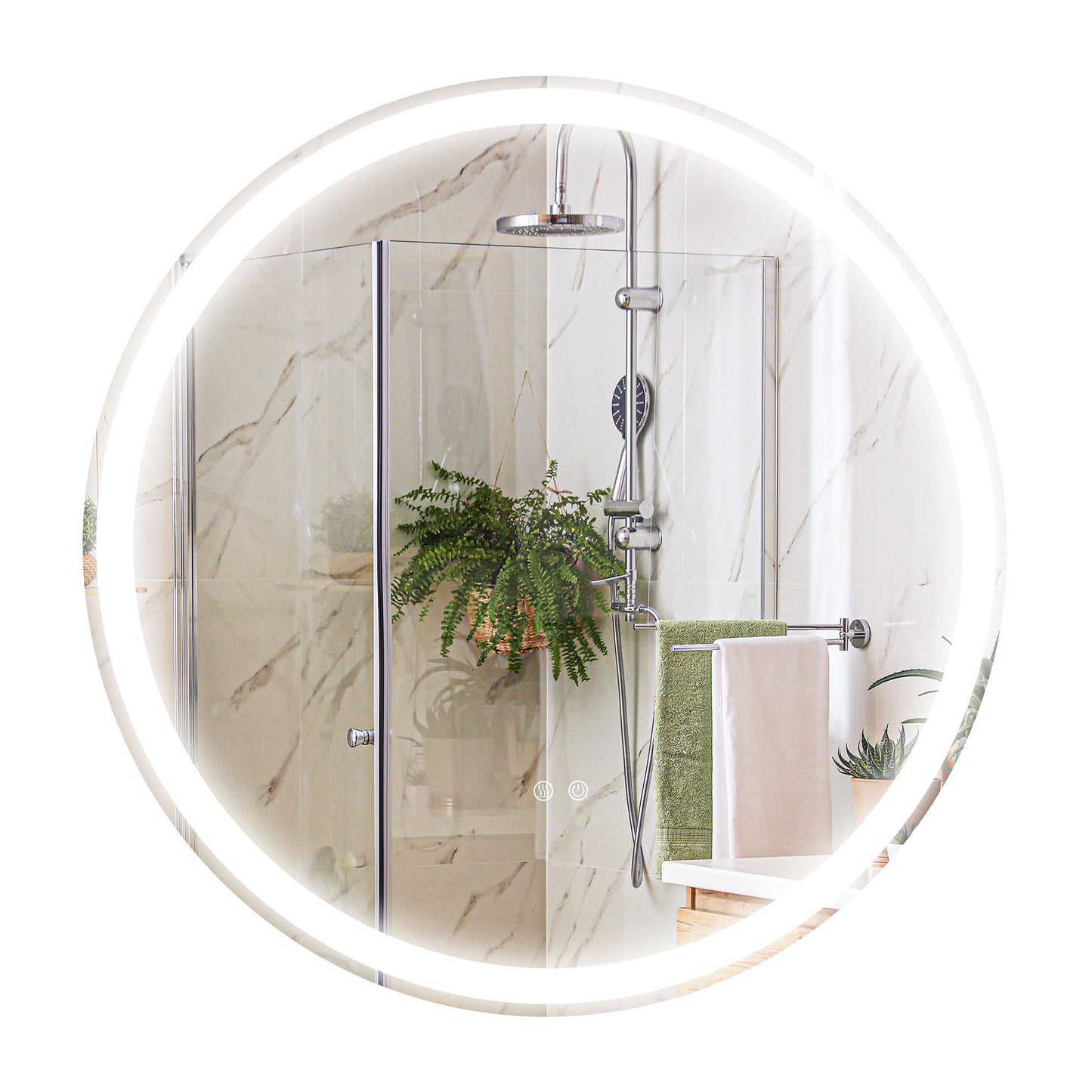 kleankin Round Bathroom Mirror with LED Lights, Wall Mount Dimmable Makeup Mirror with 3 Temperature Colours, Defogging Film and Memory Function, Frameless, Hardwired, 60 x 60Â cm