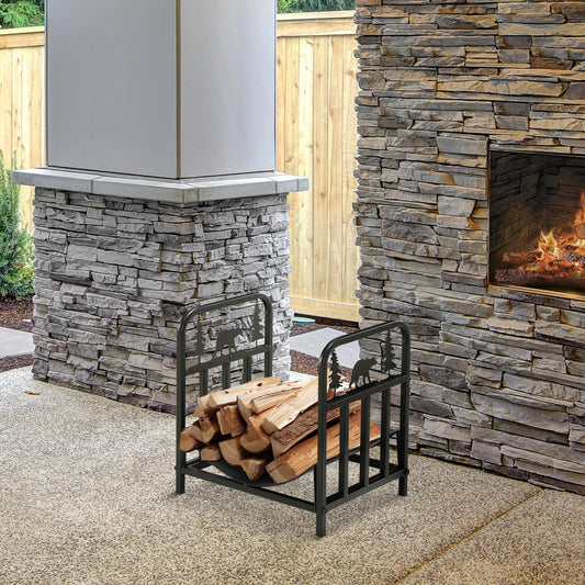 Outsunny Metal Firewood Log Holder in Black
