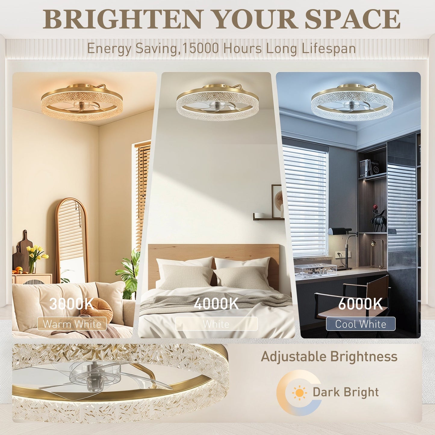 HOMCOM Ceiling Fan with Lights, Dimmable LED Mount Ceiling Fan Light with Remote App Control for Bedroom, Gold Tone