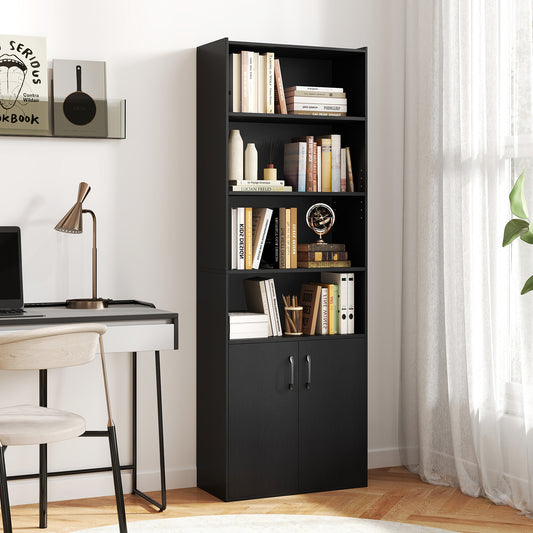 6-tier Modern Style Bookcase with Adjustable Shelves-Black