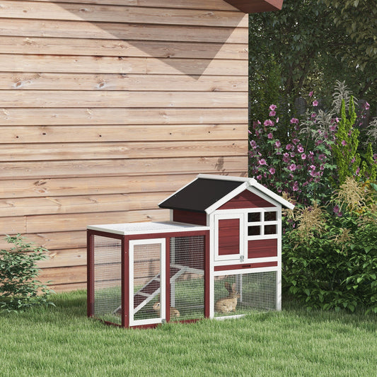 PawHut Rabbit Hutch Outdoor Wooden Guinea Pig Hutch Rabbit Run Bunny Cage Small Animal House Pull-Out Tray, Brown, 124 x 63 x 93 cm